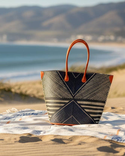 Mariposa Large Straw Tote Bag: Black - r. h. ballard shop & gallery