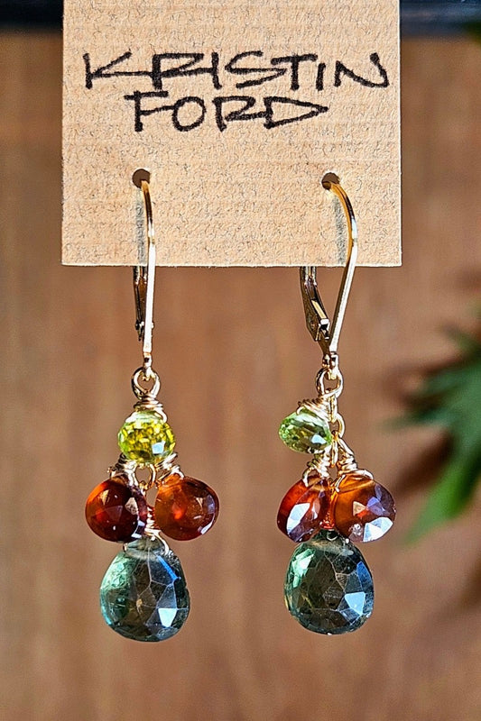 Green Apatite, Hessonite and Peridot Earrings