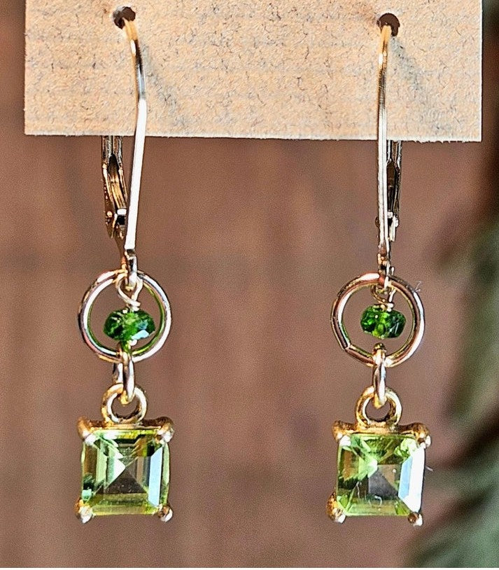 Emerald Cut Peridot Earrings