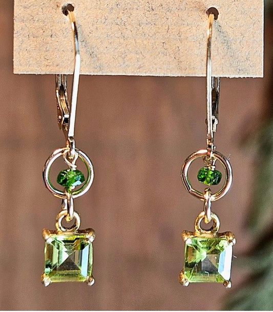 Emerald Cut Peridot Earrings
