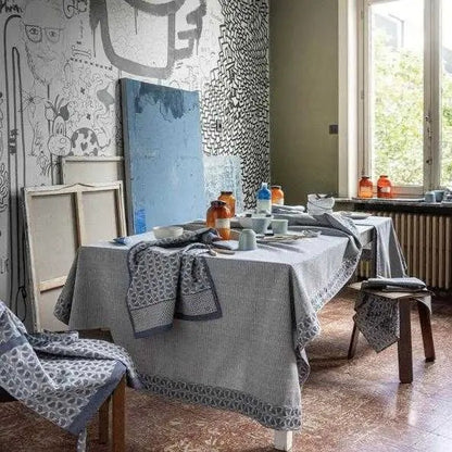 Empreintes Pois Blue Tablecloth, COTTON, 59" x 59"