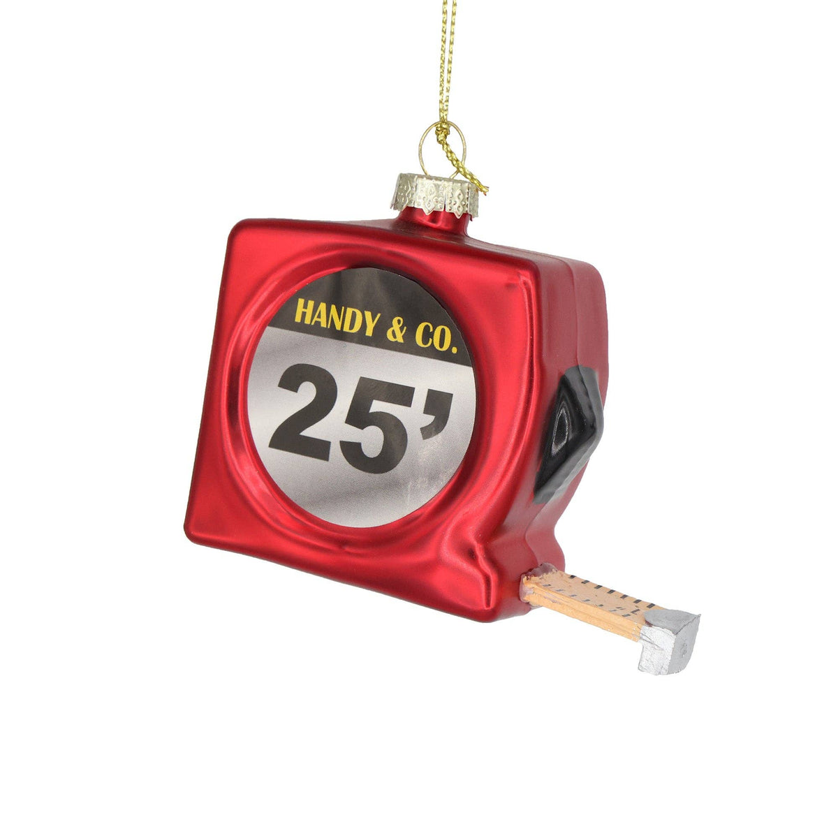 Red Measuring Tape Glass Ornament, Hand Painted