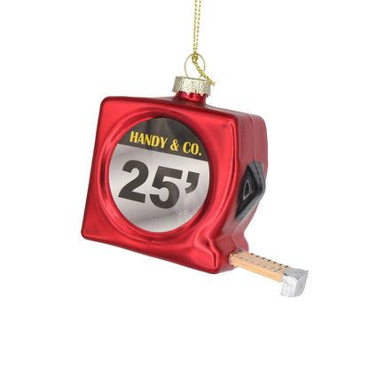 Red Measuring Tape Glass Ornament, Hand Painted