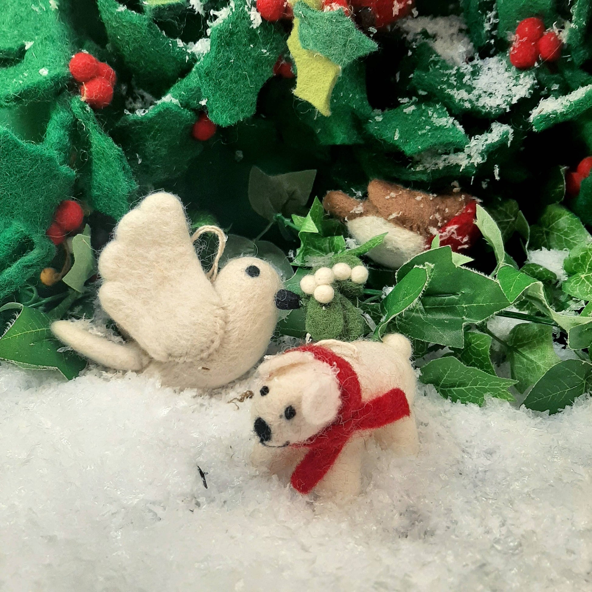 Handmade Felt Mistletoe Dove Hanging Christmas Decoration - r. h. ballard shop & gallery