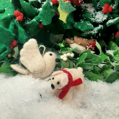 Handmade Felt Mistletoe Dove Hanging Christmas Decoration - r. h. ballard shop & gallery