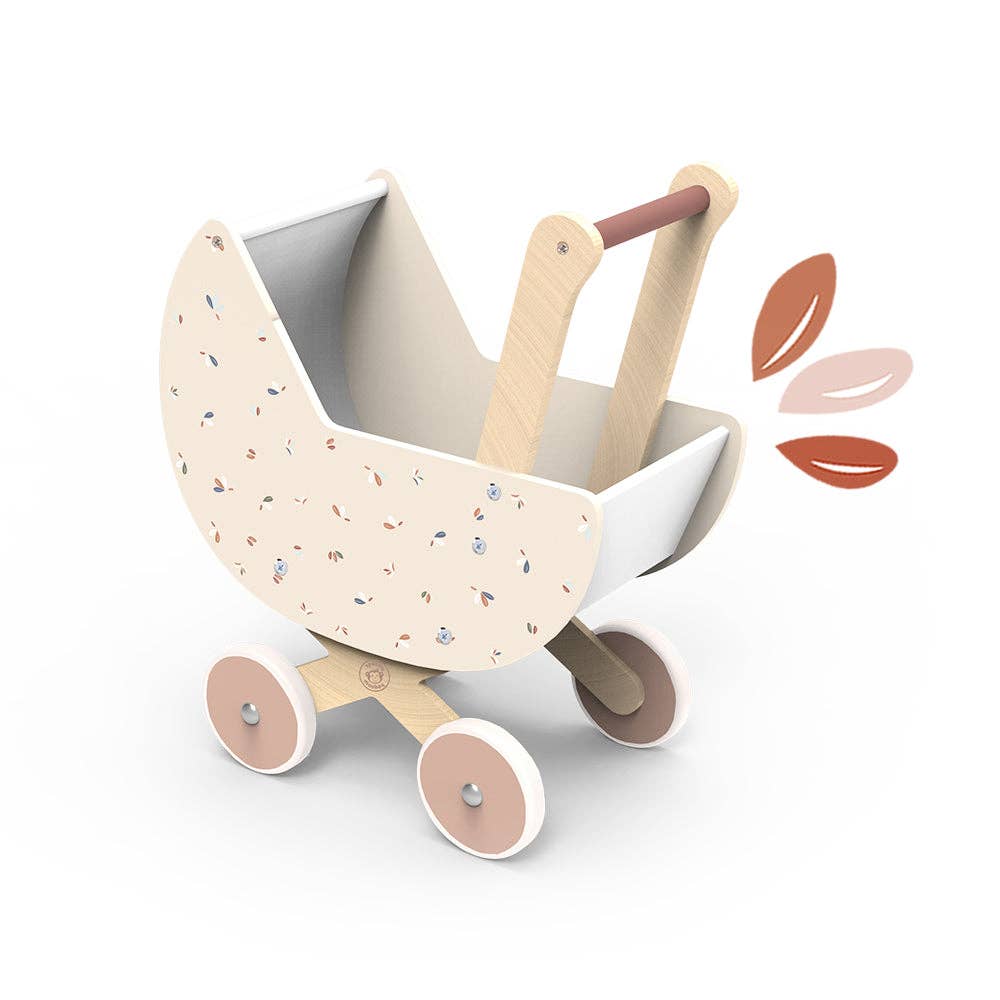 Children's toy stroller with terrazzo pattern on a white background