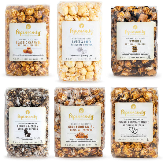 Gourmet Popcorn Sampler - 6 Top Flavors x 6 medium bags each