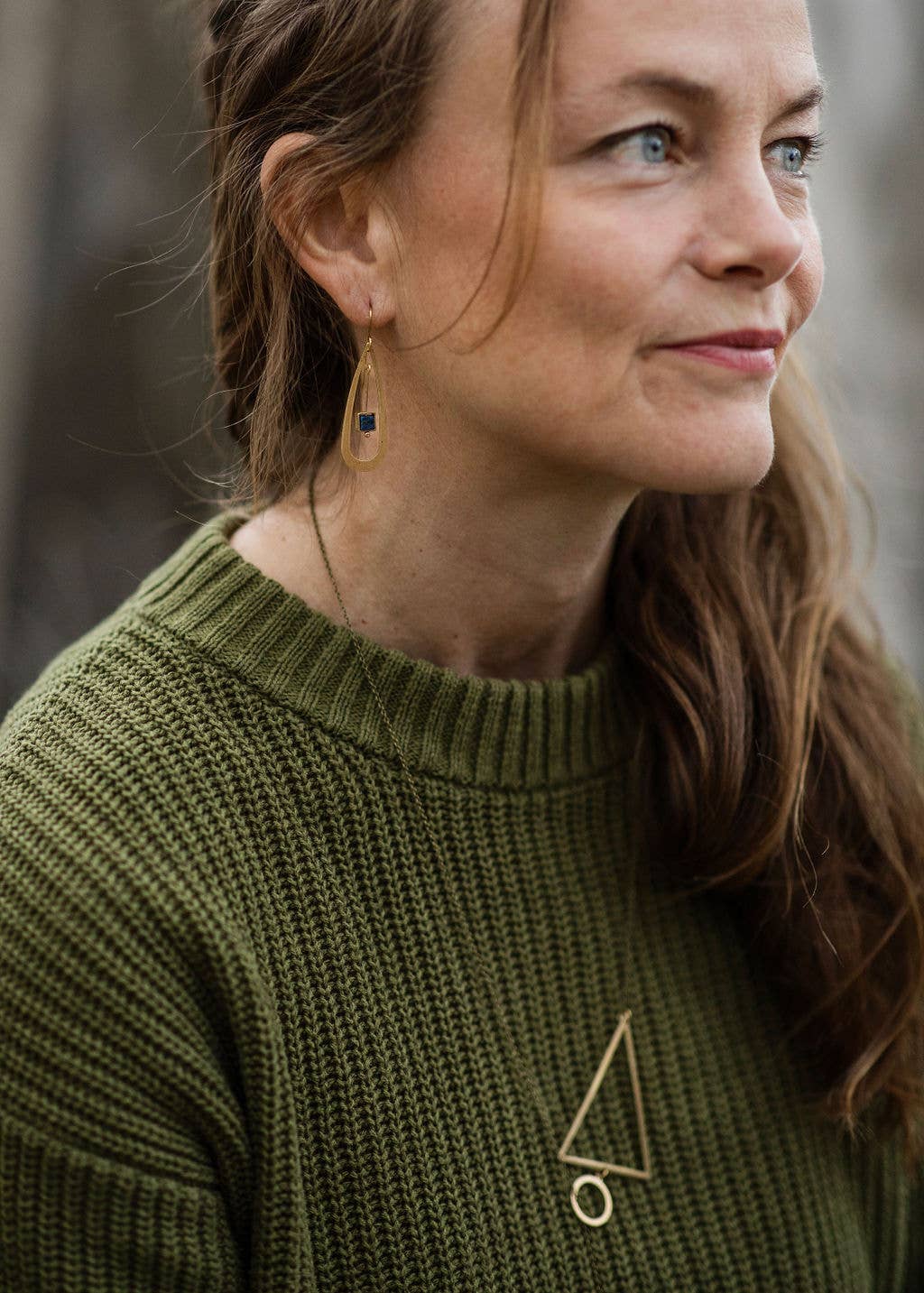 Lapis drop earring in brass teardrop - r. h. ballard shop & gallery