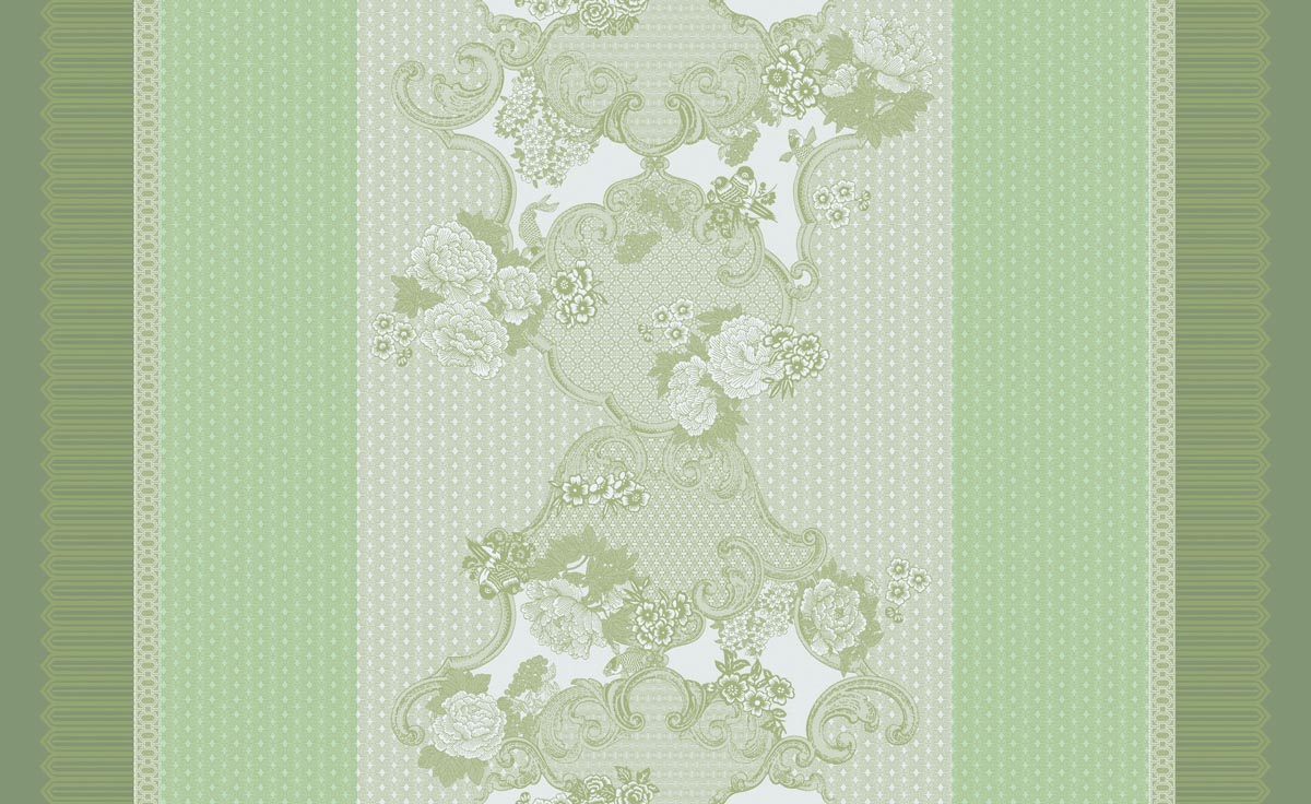 Decorative pattern with floral elements on a green background