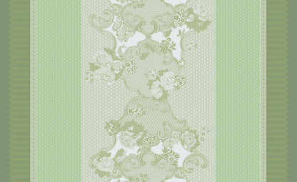 Decorative pattern with floral elements on a green background