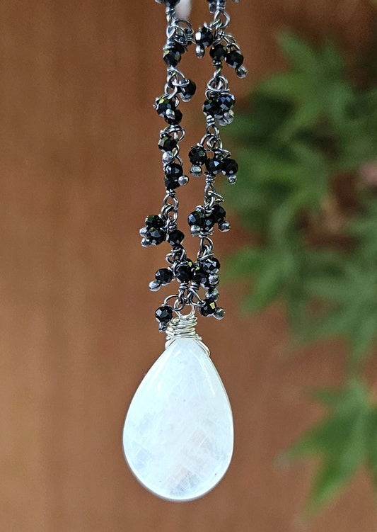 Rainbow Moonstone and Black Spinel Necklace