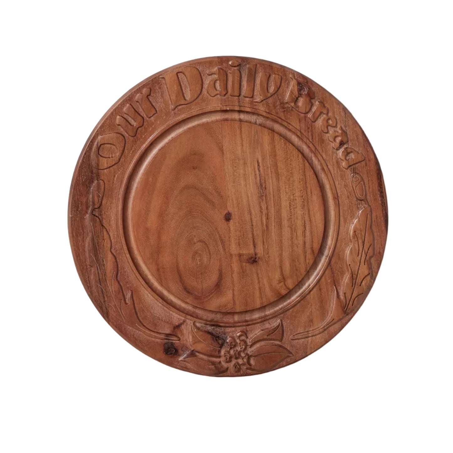Wooden plate with 'The Daily Press' engraving on a gray background