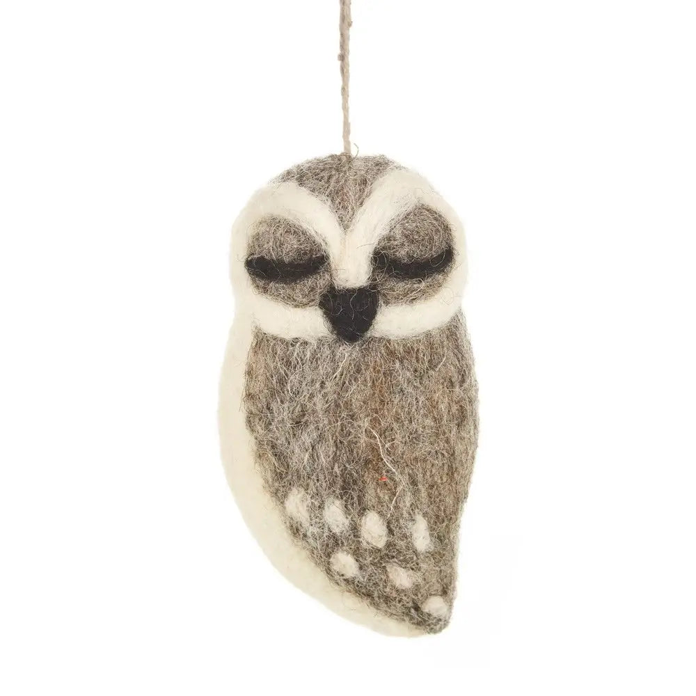 Handmade Grey Owl Felt Ornament