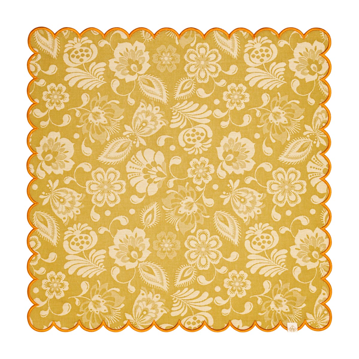 Decorative yellow paper with floral pattern on a white background