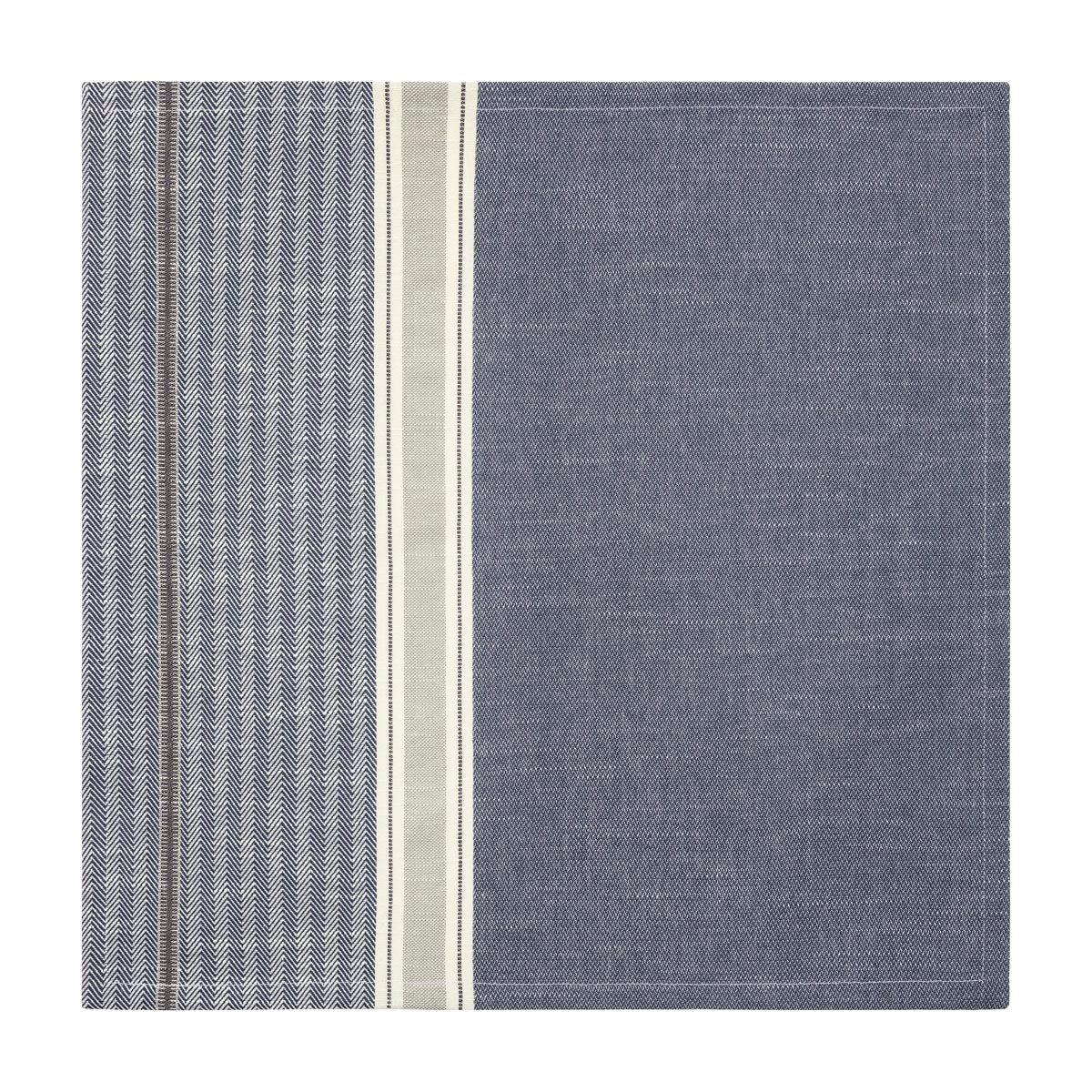Blue fabric with a white stripe on a white background