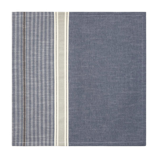 Blue fabric with a white stripe on a white background