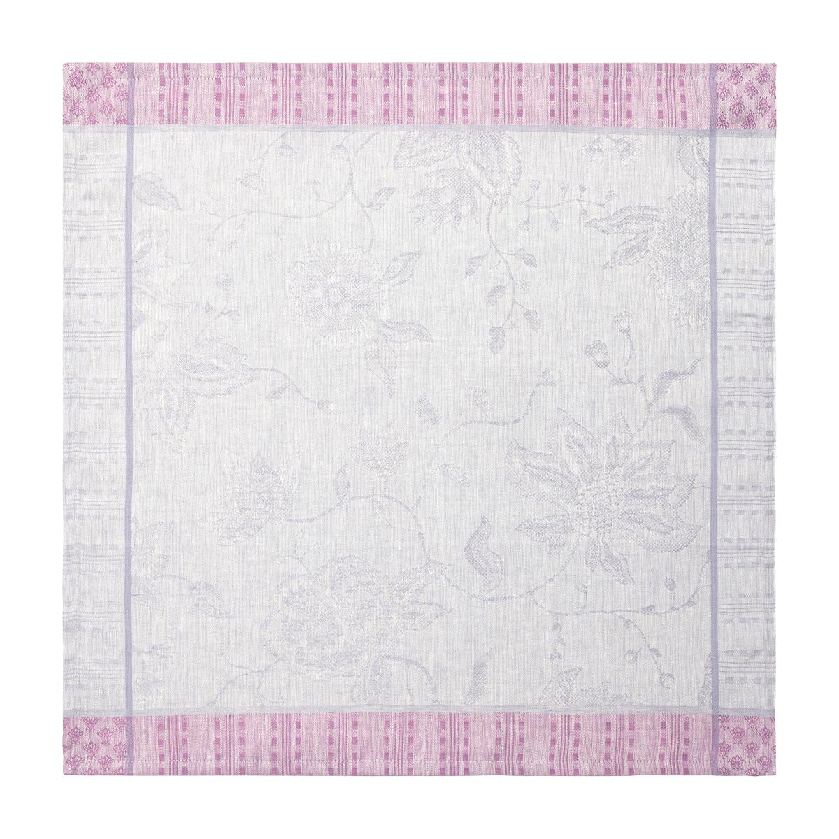 White quilt with purple border on a white background