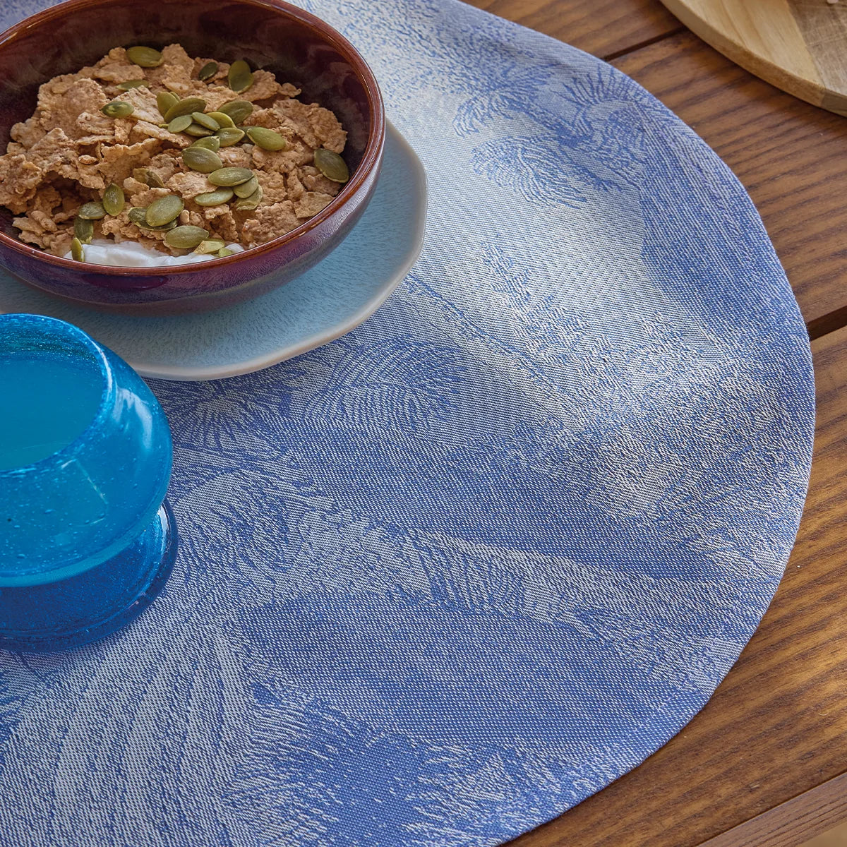 Sinharaja Blue ROUND COATED Placemats, Set of 4