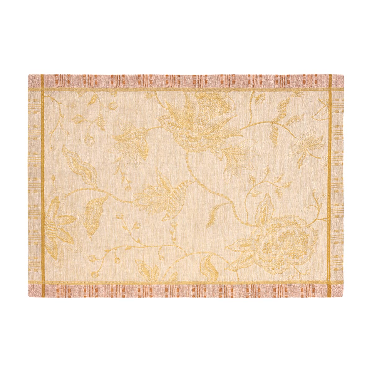 Beige placemat with floral pattern on a white background