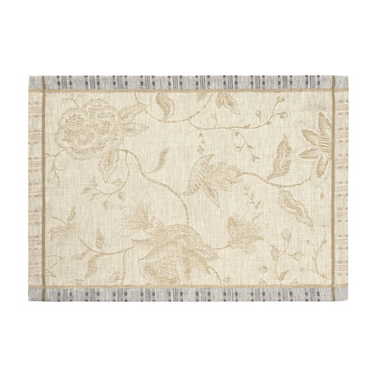 Floral patterned rug with a beige background on a white background