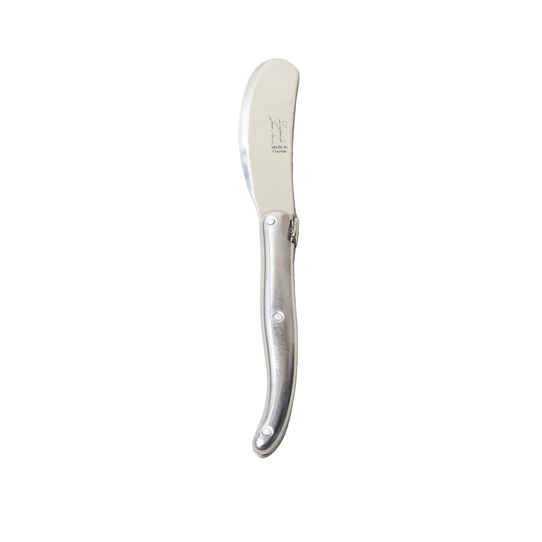 Butter knife with a silver handle on a white background