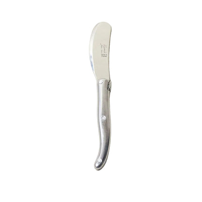 Butter knife with a silver handle on a white background