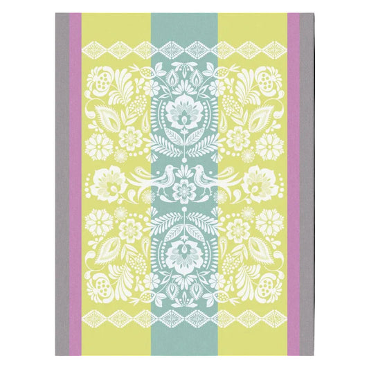Decorative pattern with floral and lace designs on a striped background
