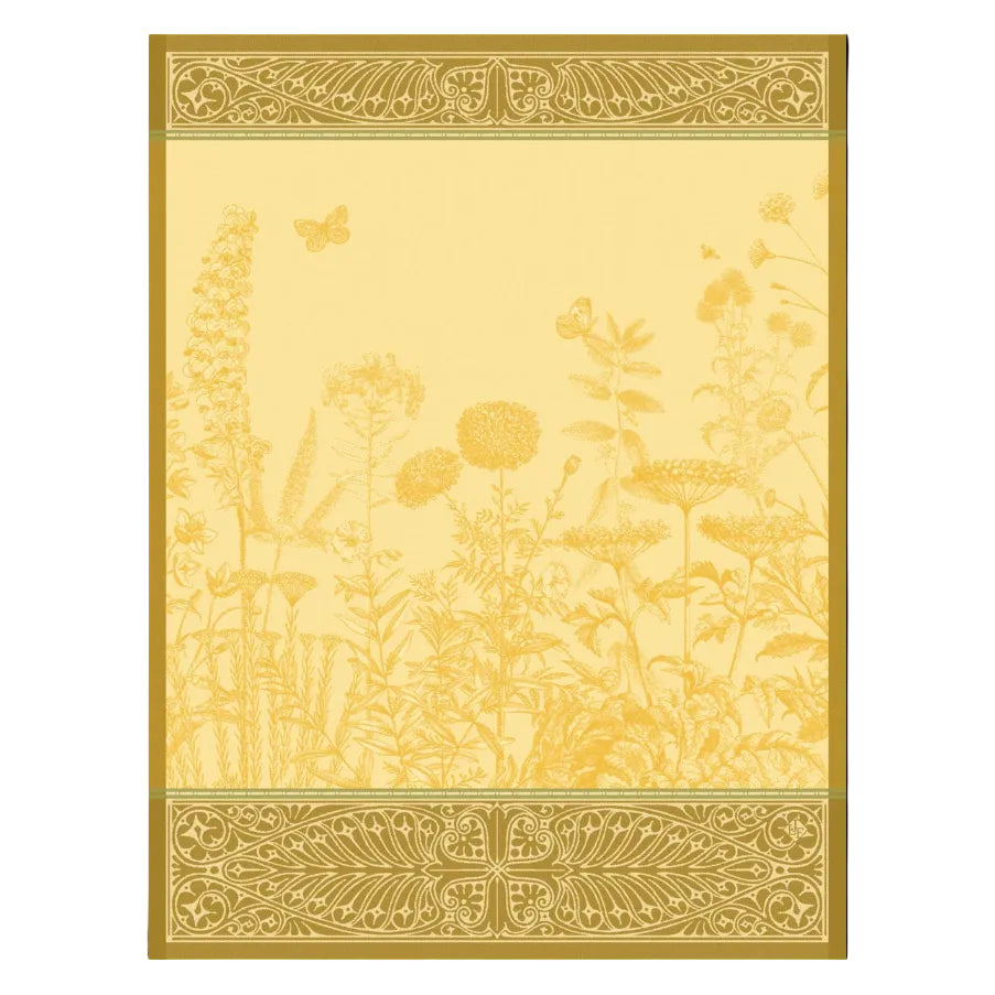 Decorative book cover with floral design and gold border on a yellow background