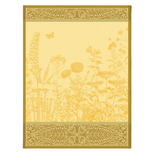 Decorative book cover with floral design and gold border on a yellow background