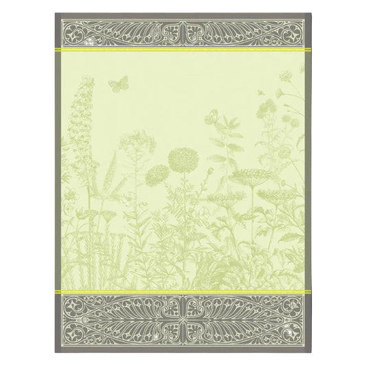 Decorative book cover with floral pattern and ornate borders on a light green background