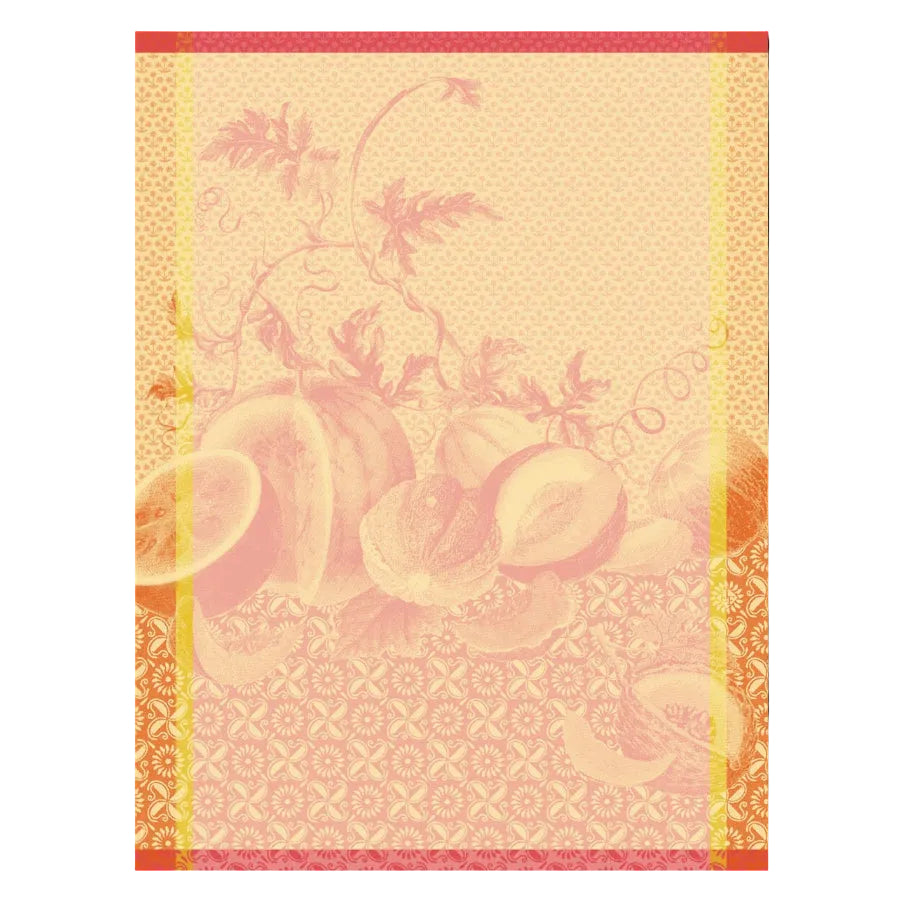 Decorative paper with peaches and floral patterns on a pink and yellow background