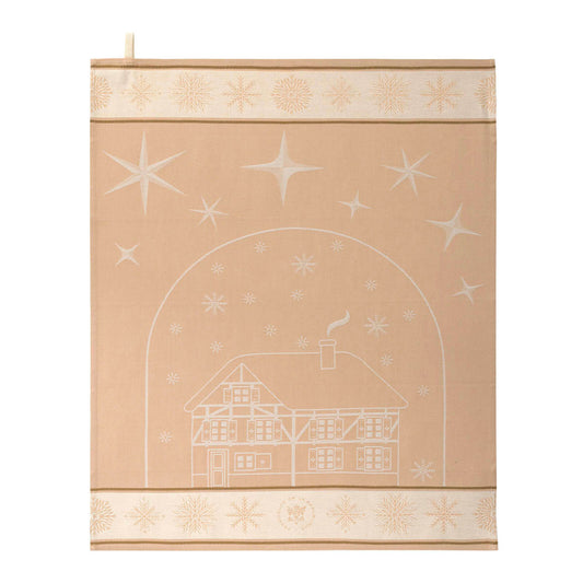 New! Noel au Chalet Dark Beige Tea Towel, Elysee Cotton