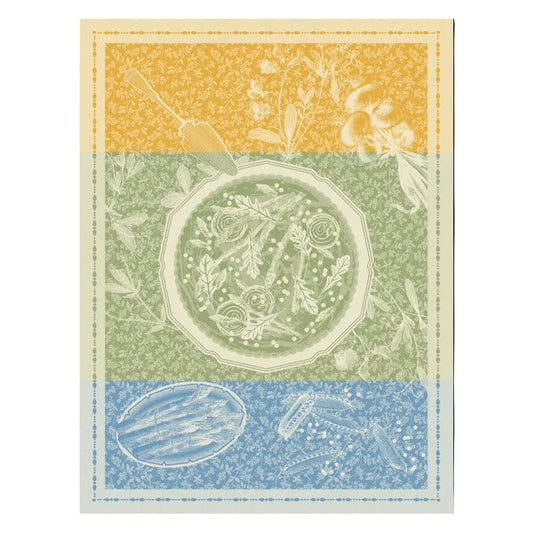 Decorative design with botanical elements on a multicolored background