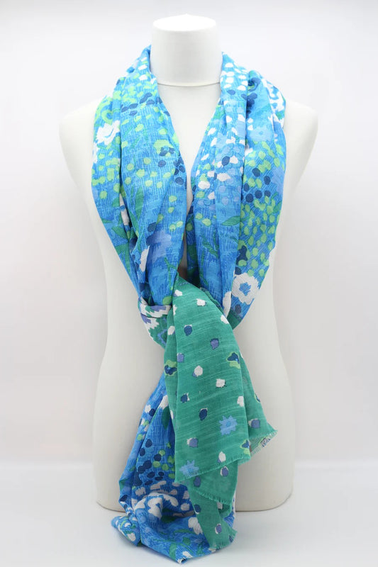 Valdemosa, Green and Blue Cotton Scarf/Wrap