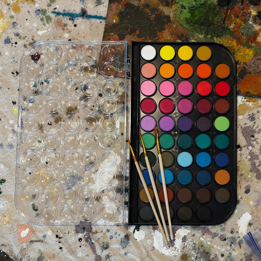 Watercolor Set, 48 Colors, 3 Brushes