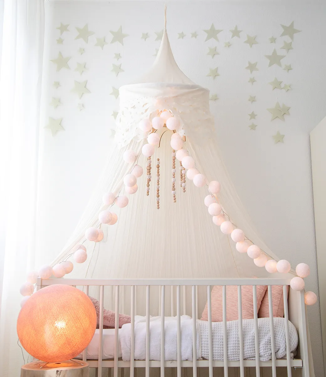 24ft Handmade White Cotton Ball String Lights