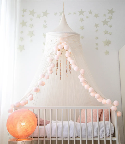 24ft Handmade White Cotton Ball String Lights