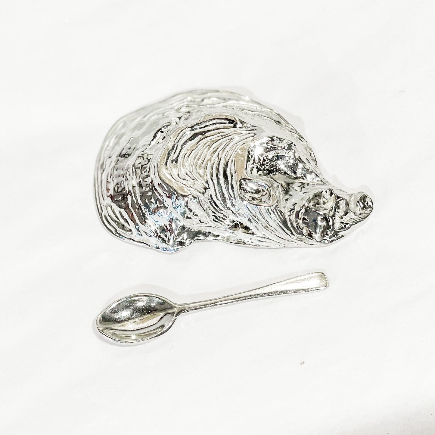Pewter Oyster Salt Cellar With Spoon
