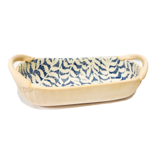 Terrafirma Ceramics - Cobalt Fern Bread Basket with Handles