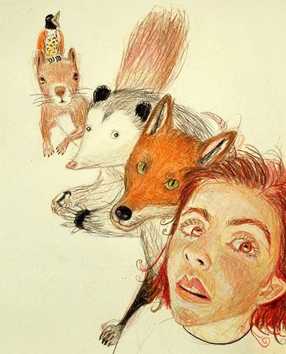 Selfie With Friends, Colored Pencil