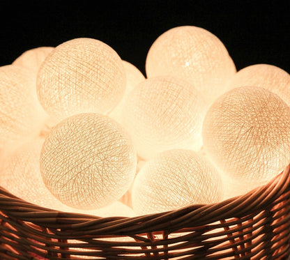 24ft Handmade White Cotton Ball String Lights