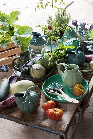 French Digoin Grey & Cream Pumpkin Pitcher, 34 oz - MD36