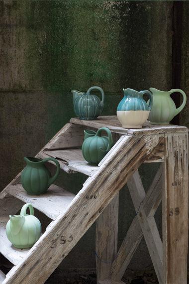 French Digoin Grey & Cream Pumpkin Pitcher, 34 oz - MD36