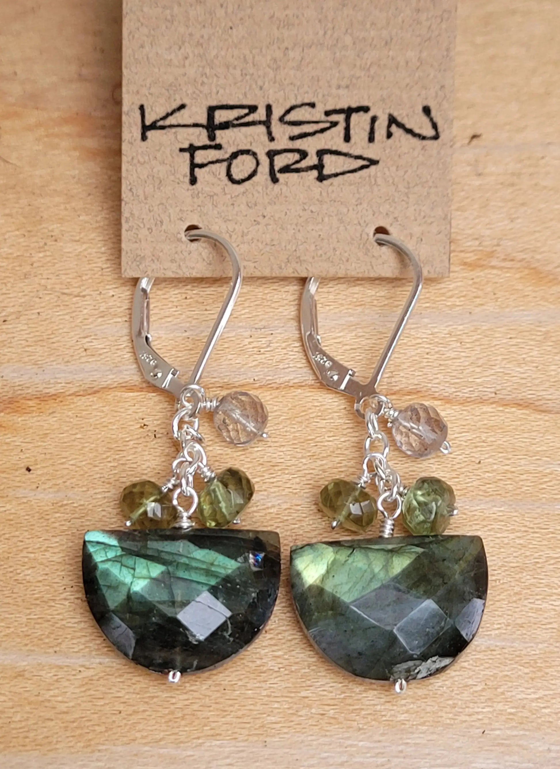Labradorite Boat Earrings with Green Appatite