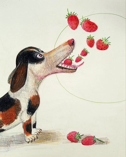 Izzy With Strawberries, Colored Pencil
