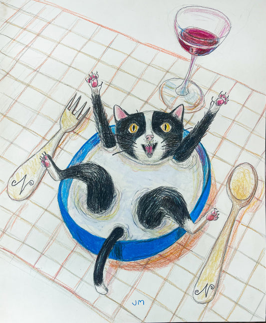 Cat and Milk, Colored Pencil