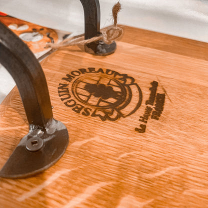 French Reclaimed Wine Barrel Platter w/ Iron Handles