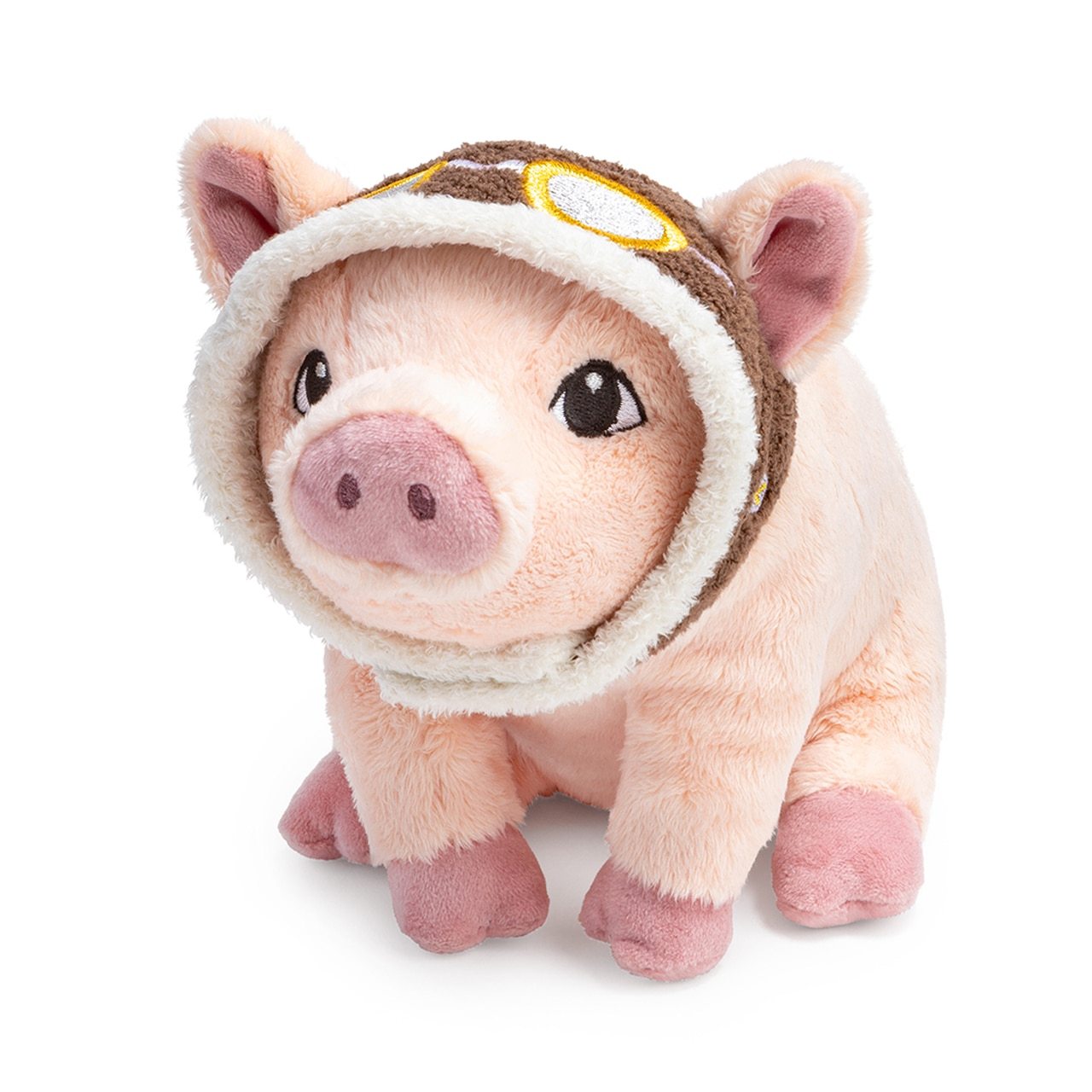 A plush pig wearing plush aviator's goggles