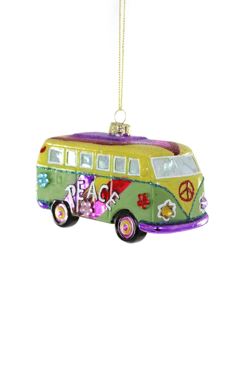 Hippie Bus Glass Ornament